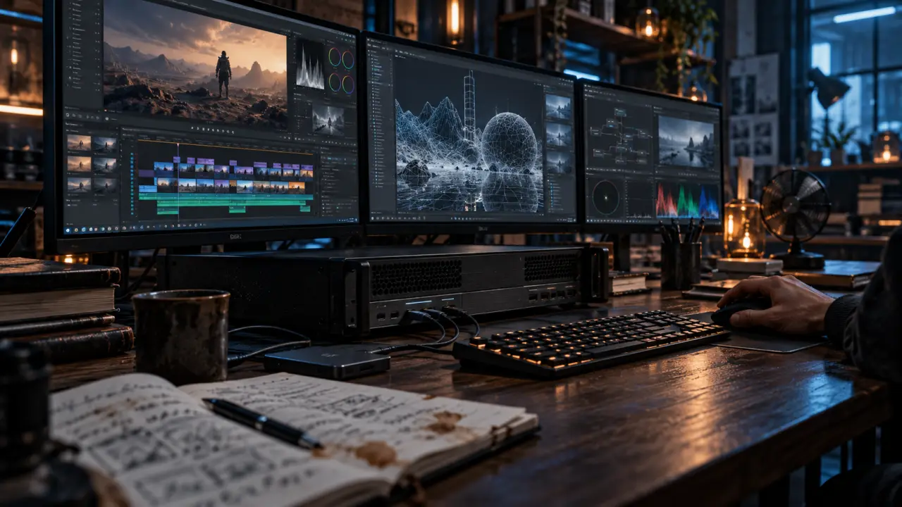 Workstation pour charges lourdes : montage 3D et vidéo, boîtier rack et écrans